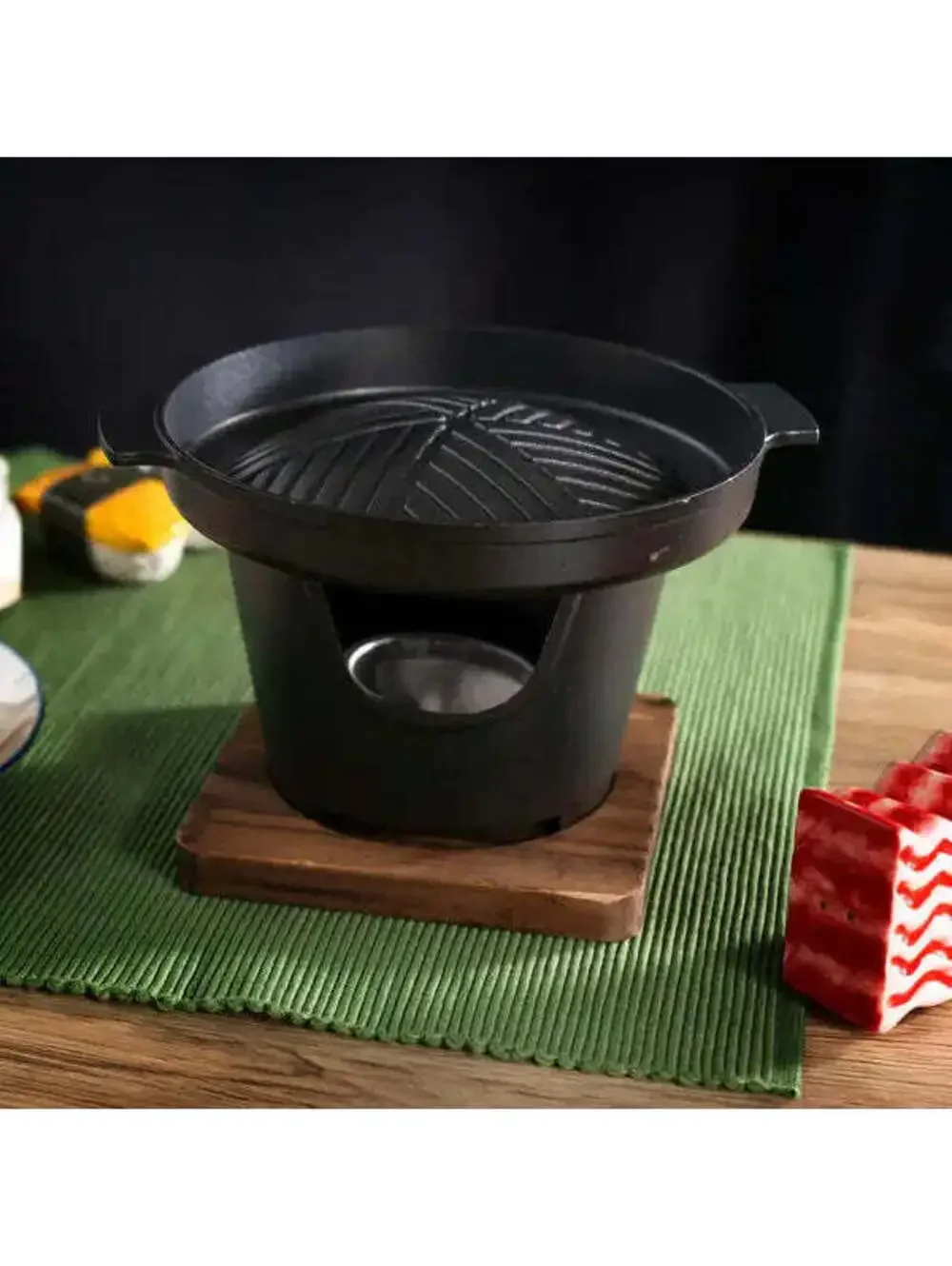 Yakiniku Grill With Burner Stove With Wooden Trivet